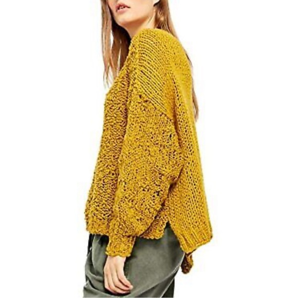 Free People Women's Sunday Shore Cotton Blend Sweater Gold Show - size small - Picture 4 of 4